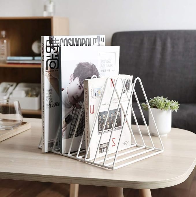 Sooyee 2 Pack 9 Slot White Magazine Holder, Desktop File Sorter Organizer Triangle Bookshelf Decor for Home Office, Iron Wire