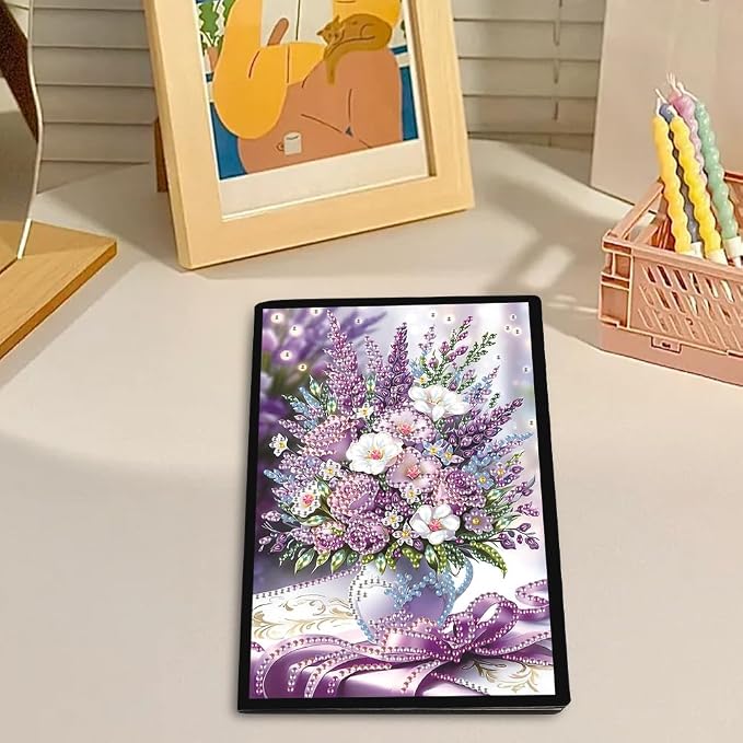 FRANDEK A5 50-Page DIY Lavender Diamond Art Painting Notebook with Beautiful Patterns, Special Shaped Diamond Art Craft for Beginners Adults Gift