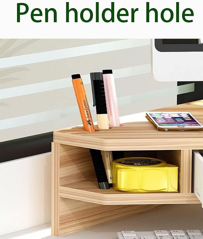 Triangle Monitor Stand Riser,Cut Triangle Save Space Desktop Corner,Desktop corner shelf with drawers wooden computer stand with storage laptop risers office organization. (No drawer)