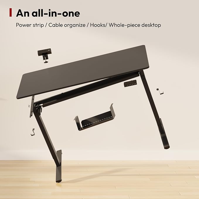 SANODESK Electric Standing Desk with Desk Clamp Power Strip 60"x 24" Whole-Piece Desktop Height Adjustable Stand Up Desk with Cable Management Sit Stand Home Office Desk Black Frame/Black Top