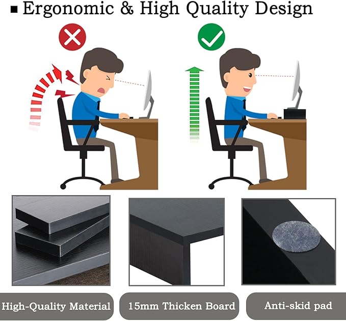 TEAMIX 2-Pack Wood Monitor Stand Riser for Desk , Black | Dual Stand for 2 monitors. Holds 80 lbs, Stack or Separate Adjustable Use, Fits laptop, TV, PC. For Home Office, Gaming