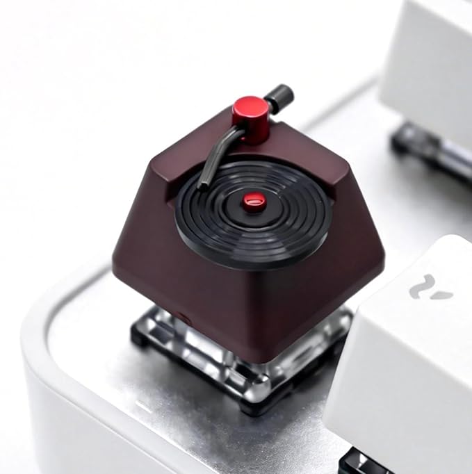 Artisan Keycaps, Vinyl Record Player Custom Cover Caps for MX Mechanical Keyboard, Movable Turntable Tonearm Records Resin Handmade 1U Replacement for Esc Del Arrow Key (Brown and Black)
