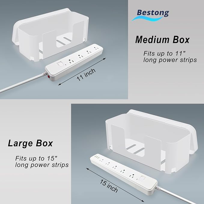 Power Strip Cover Box Cable Management Organizer 2 Pack White | Power strip cover box hides cords and surge protectors safely, keeping cables organized and protecting kids and pets