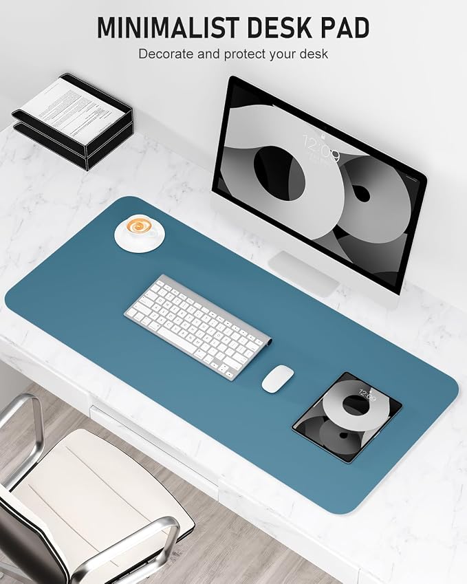 Desk Pad, 30" x 14" PU Leather Non-Slip Desk Mat Large Mouse Pad for Desktop, Waterproof Laptop Computer Writing Mat for Office, Home, Work, Gaming, Dark Blue