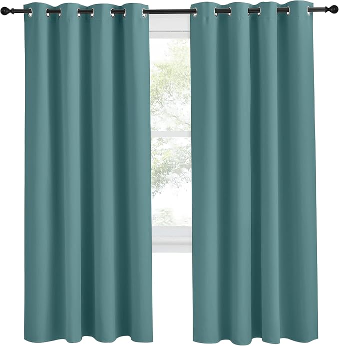 NICETOWN Blackout Drape for Nursery, Sea Teal, Single Panel, 55 by 78-inch, Home Fashion Thermal Insulated Blackout Room Darkening Curtain/Drapery with Ring Top