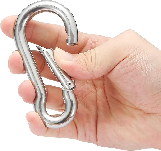 sprookber Stainless Steel Spring Snap Hook Carabiner - 304 Stainless Steel Caribeener Clips, Set of 6