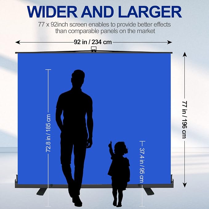 Emart 77in x 92in Collapsible Blue Backdrop Retractable Chromakey Photo Background with Solid Aluminium Base, Auto-Locking Frame, Wrinkle- Resistant Fabric for Video Studio, Live Game,Streaming