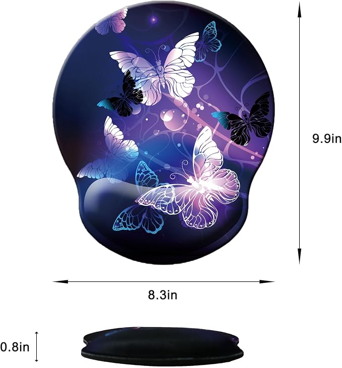 Mouse Pad with Wrist Support, Ergonomic Mouse Pad with Memory Foam Wrist Rest Cushion, Non-Slip Rubber Base Gaming Mice Pad for Home Office Computer Laptop, Butterfly
