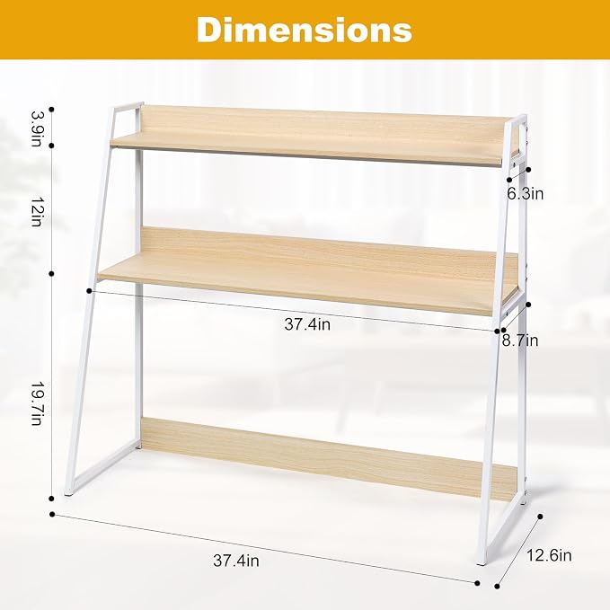 2-Tier Desktop Bookshelf & Hutch, Fits Over Large Monitors, Desk Organizer with Metal Frame, Vertical Storage for Small Desks, Home Office, Dorm, Makeup Vanity