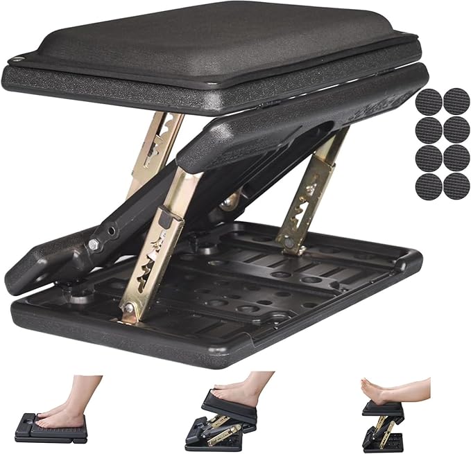 Adjustable Footrest with Removable Foam Cushion, Under Desk Footrest with Massage Beads for Car, Home, Office Stool, 4-Level Height for Improved Posture Back&Hip Pain Relief(Black Plus)