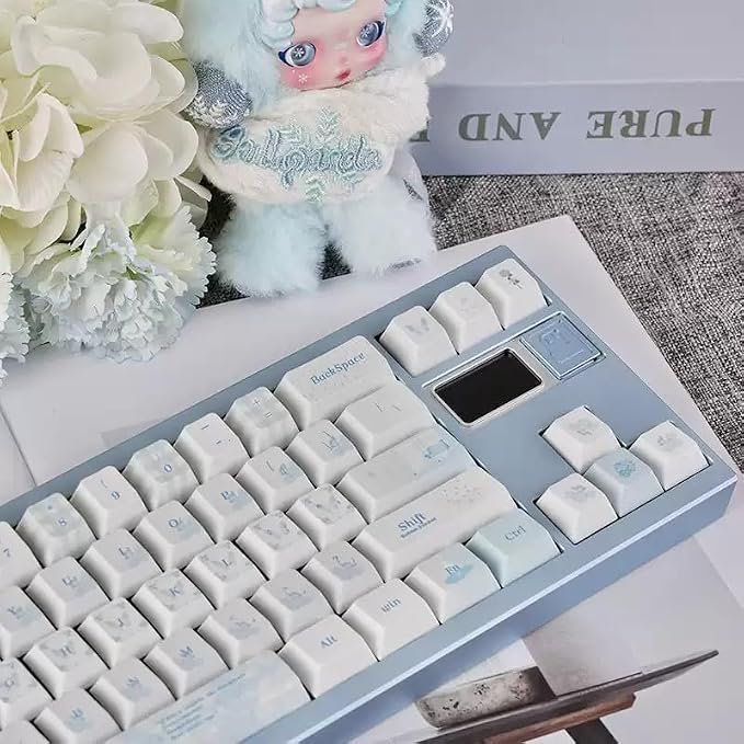 White & Blue PBT Keycaps - Cherry Profile 5-Sided Dye-Sublimation Sweet Butterfly Keycap Set 127 Keys for 60%/65%/75%/80%/100% Mechanical Keyboard
