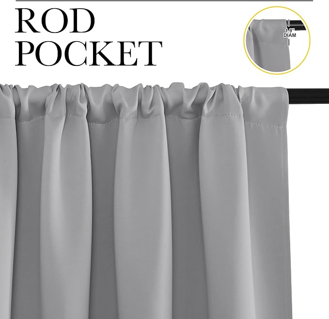 NICETOWN RV Blackout Curtains for Camper Windows, Short Room Darkening Home Decoration Thermal Insulated Rod Pocket Blackout Blinds & Drapes for Small Windows (Silver Grey, 2 Panels, W34 x L40)