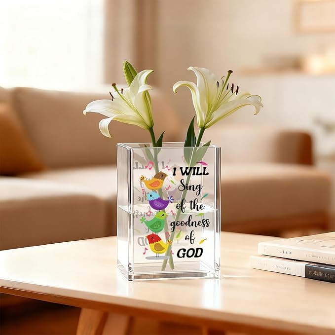 I Will Sing Of The Goodness Of God Pen Holder Makeup Organizer, Funny Bird Christian Pencil Pen Holder for Desk, Musical Notes Desk Accessories Bible Verse Pencil Cup, Religious Gifts Organizer