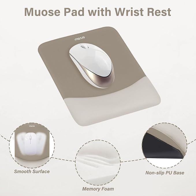 MOSISO Wrist Rest Support for Mouse Pad&Keyboard Set, Rectangular Ergonomic Mousepad Non-Slip Base Home/Office Pain Relief&Easy Typing Pad with Neoprene Cloth&Raised Silicone Lining, Bronze Brown