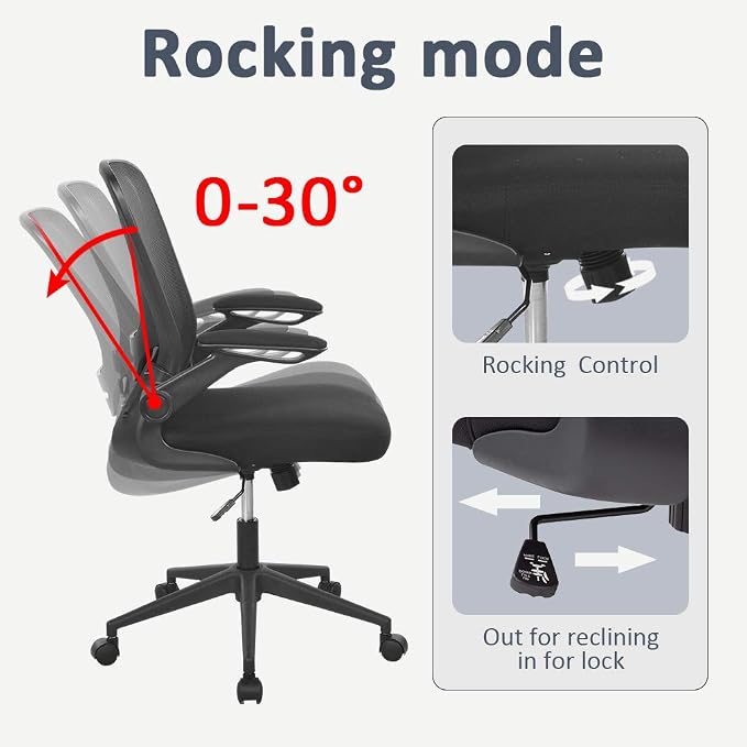 BestOffice Office Chair Ergonomic Desk Chair Mesh Computer Chair Swivel Rolling Mid Back Task Chair with Lumbar Support Flip-up Arms Massage Adjustable Chair for Women Adults(Black)