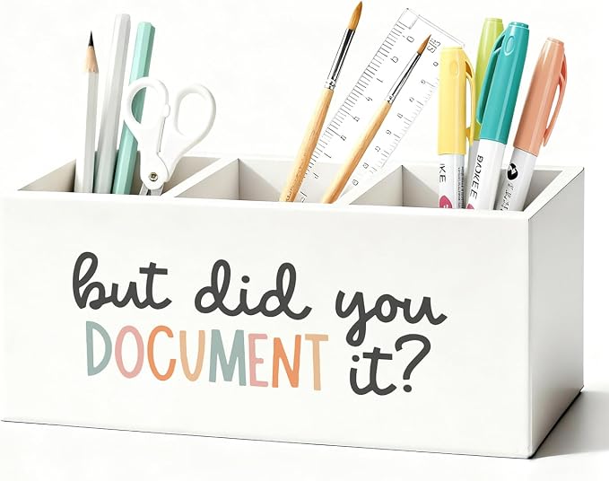 Funny But Did You Document It Pen Pencil Holder for Desk, HR Human Resources Gifts, Office Humor Gifts for Coworkers Women Men Wooden Box Sign Decorations for Office Desk Tabletop