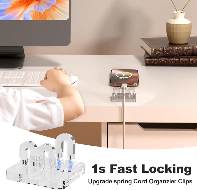 Acrylic Cord Organizer,Cable Management,Cord Holder Management for Tangle-Free Desk & Travel,Phone Charger Holder,Acrylic Desk Accessories （ Clear）
