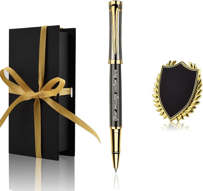 Yastar Customized Gift Pen with a Custom badge Luxury Rollerball Pen with Pen Box 2 extra Black Refills - Custom with Names Message on the Pens -Gift Pen Set for Family Colleague Elder Friends