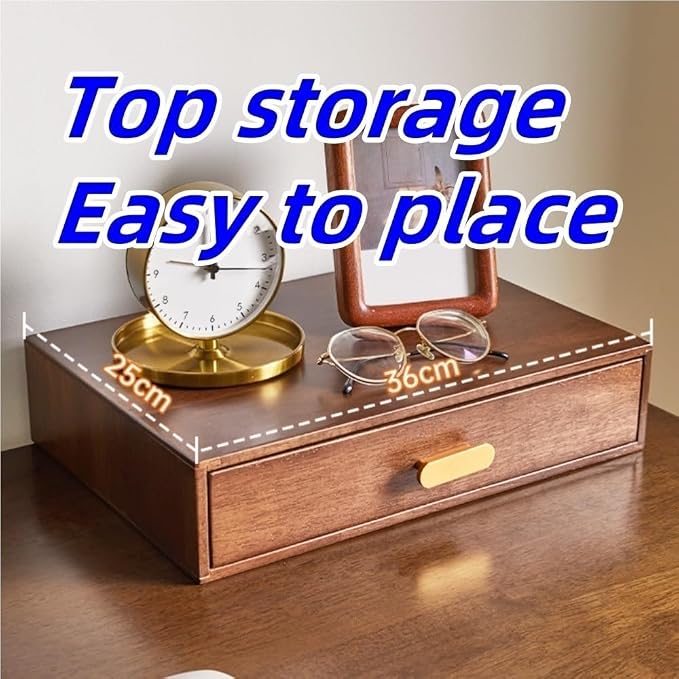 Desktop Storage Cabinet, Wooden Drawer Box, Countertop Storage Box, Organizer with Metal Handle, Multifunctional Storage Drawer for Bedroom, Living Room(Brown)
