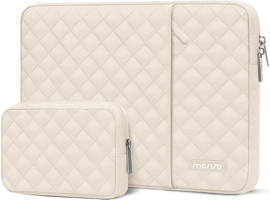 MOSISO Laptop Case 16 inch, 15-15.6 inch Laptop Sleeve Compatible with MacBook Pro 16, HP Dell Acer ASUS Lenovo Notebook, Square Quilted Vertical Computer Bag with Pocket&Small Case, Sand