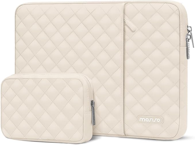 MOSISO Laptop Case 15 inch, 15 inch Laptop Sleeve Compatible with MacBook Air M4 M3 M2 2025 2024 2023, Dell XPS Plus, Square Quilted Vertical Computer Bag with Pocket&Small Case, Sand