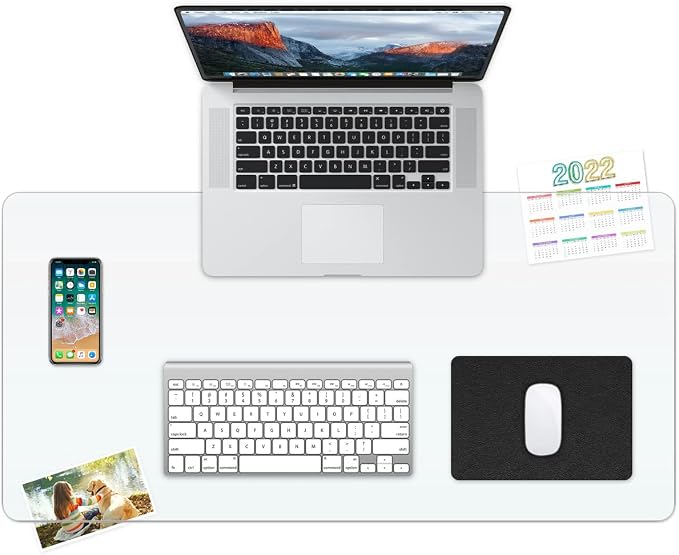 RostiKong Clear Desk Cover Protector 14'' x 24'' Desk Pad Mat Blotter on Top of Desks Transparent PVC Table Protector Rectangle Desk Mat Table Cover for Office Writing Desktop Dresser with Mouse Pad