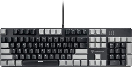 Merdia LED Backlit Full Size Wired Mechanical Gaming Keyboard | Black Switch 104 Keys US Layout Hot Swappable Full Size Mechanical Keyboard | White LED Backlit PC Gaming Keyboards (Black & Grey Color)