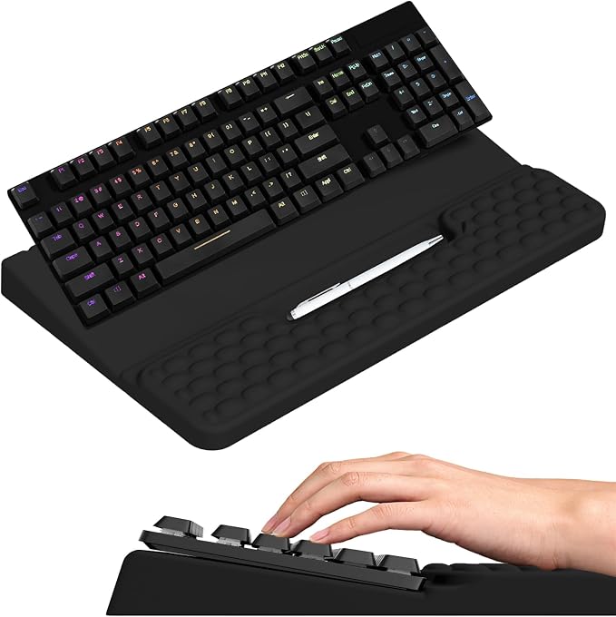 Keyboard Stand with Wrist Rest, Computer Keyboard Pad with Wrist Support, Ergonomic Keyboard Riser Holder Lift Tray, Soft Memory Foam Desk Wrist Pad for Office, Home, School - Black