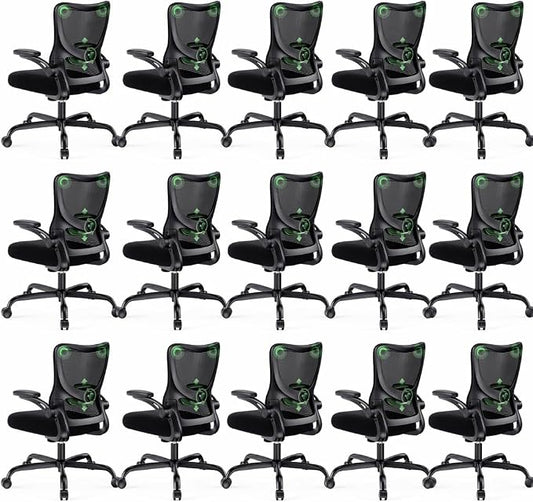Marsail Ergonomic Office Chair Desk Chair with 3D PU Armrests and Adjustable Lumbar Support Breathable Mesh Chair Executive Rolling Swivel Comfy Task Chair for Home Office Gaming，Pack of 15