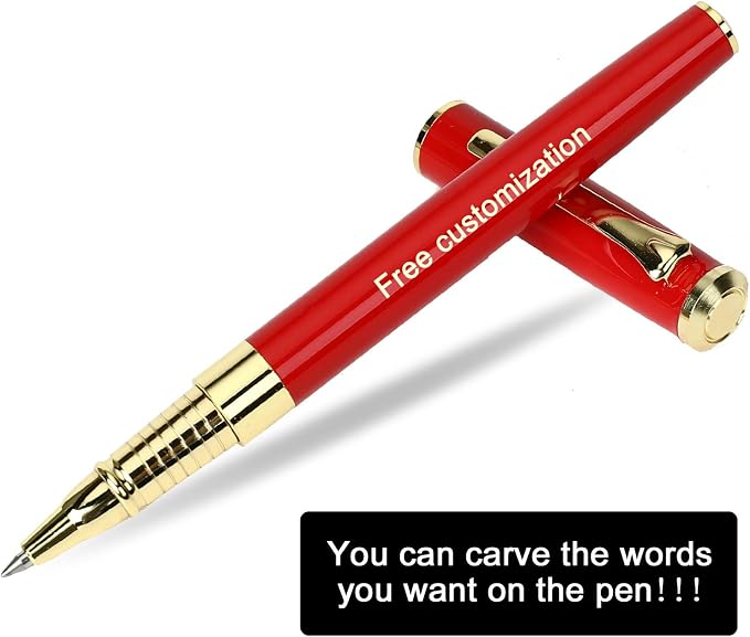 1314 Free Engraving pen Personalized custom pens Roller Ballpen, Ballpoint pen, Ball pen, Medium Refill Pen Black Ink, Custom Gifts for Men, Women, Classy Gift Box (Red Style 1)