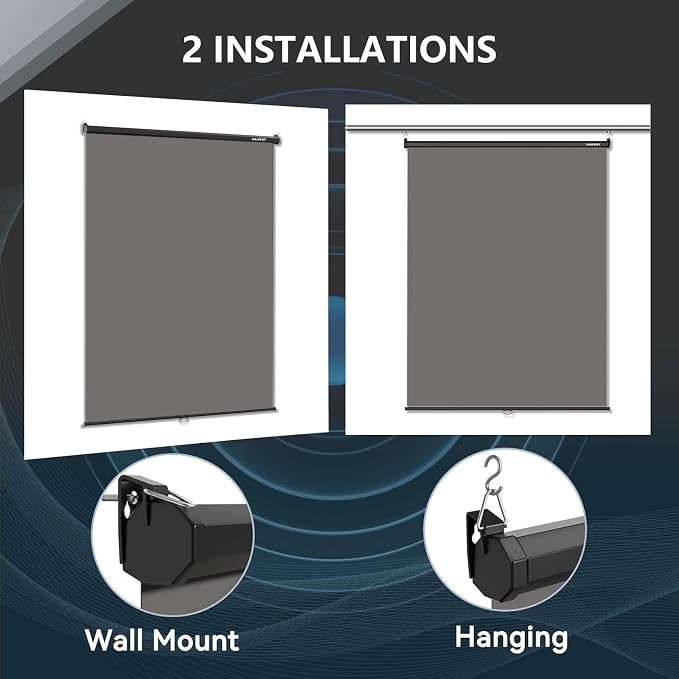 RAUBAY Retractable Pull Down Grey Screen Backdrop - 59.8" x 86.6" Collapsible Wall-Mount Background for Professional Video Production, Photography, TikTok and Video Conferencing