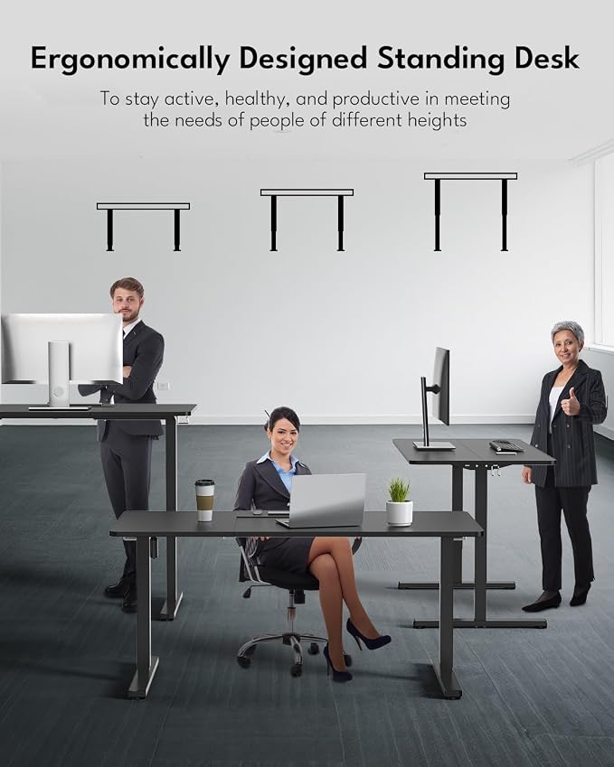 Large Electric Standing Desk, Gaming Desk, 55 x 24 Inch, Black | Height Adjustable Computer Desk with Smart Controller, Sit and Stand Up Table for Home, Office, Work, Study, Writing
