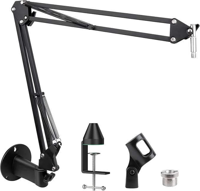 SUNMON Microphone Wall Mount and Metal Table Mounting Clamp, Universal Microphone Boom Arm Stand Compatible with HyperX QuadCast, Blue Yeti, Blue Snowball, Shure SM58 Microphone