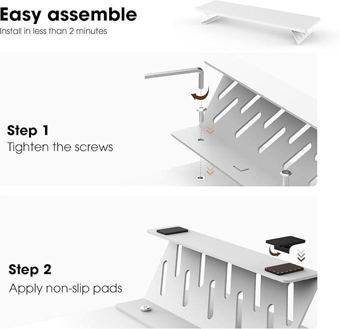 Fenge Dual Monitor Stand Riser, 42.5 Inch Desk Top Shelf for 2 Monitors, Computer Stands for Desk, Wood & Steel Desktop Riser for Laptop, PC, Printer