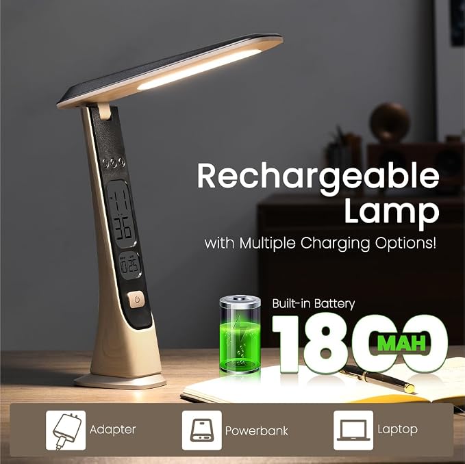 WILIT Rechargeable Lamps Cordless Table Lamp, Foldable Portable Desk Lamp, Battery Operated Lights with Stepless Brightness&Time Display for Home Office, Book Lights, Desk Accesories, Tea White