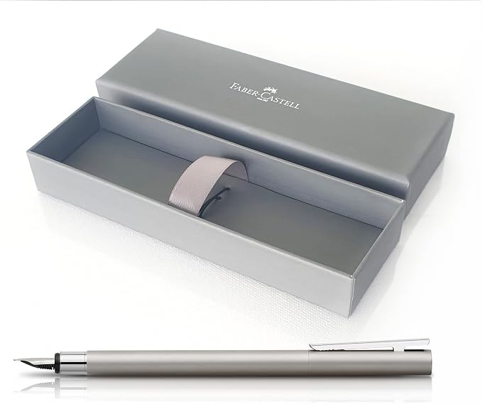 Faber-Castell NEO Slim Fountain Pen, Matte Stainless Steel - Broad