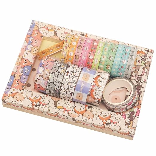 Cute Pets Washi Tape Set 18 Rolls Skinny Gold Embellishment Decorative Masking Tapes for Arts, DIY Crafts, Journals, Planners, Scrapbook, Wrapping (Puppies) (Puppies)