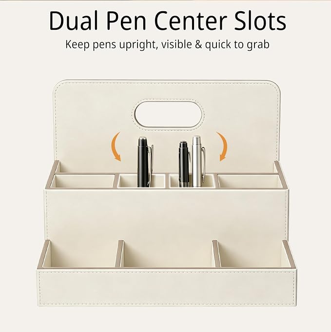 Mail Organizer Countertop, Office Desk Accessories Bill Sorter File Holder | PU Leather Aesthetic 8-Slot Art Supplies Storage Box for Stationery,TV Remote Control,Letter,Notebook,A4 paper,Home Decor