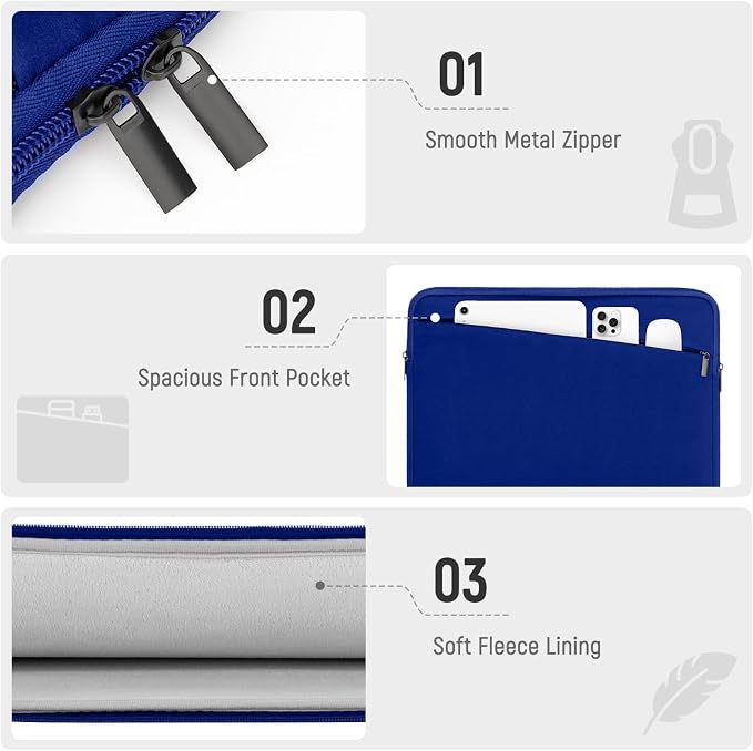 14 15 Inch Laptop Sleeve Durable Protective Case Slim Padded Laptop Case with Front Pocket Compatible with 14 15 Inch MacBook Air MacBook Pro HP, Dell, Lenovo, Blue