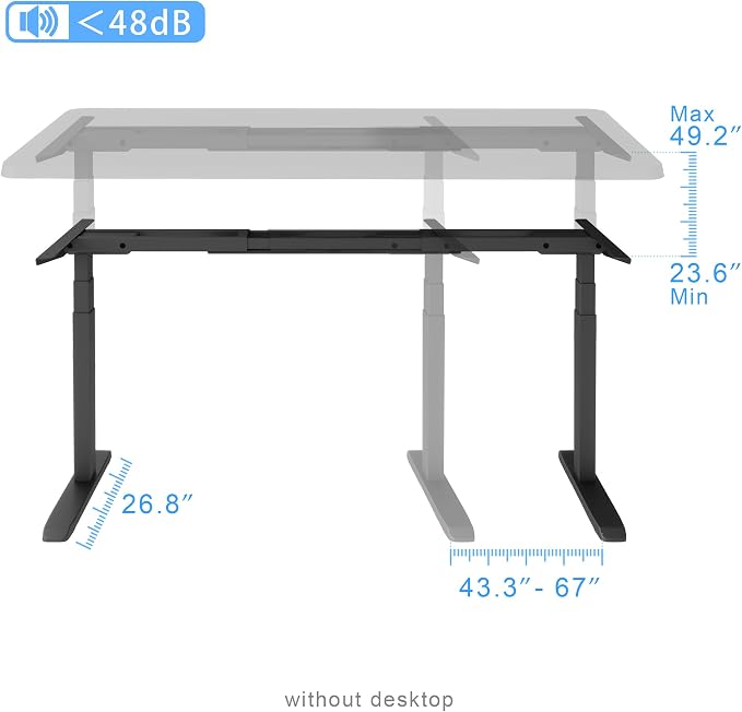 Fromann Dual Motor Standing Desk Frame 3 Stage Legs Electric Heavy Duty Sit Stand up Height Adjustable Desk Base for Home and Office (Black)