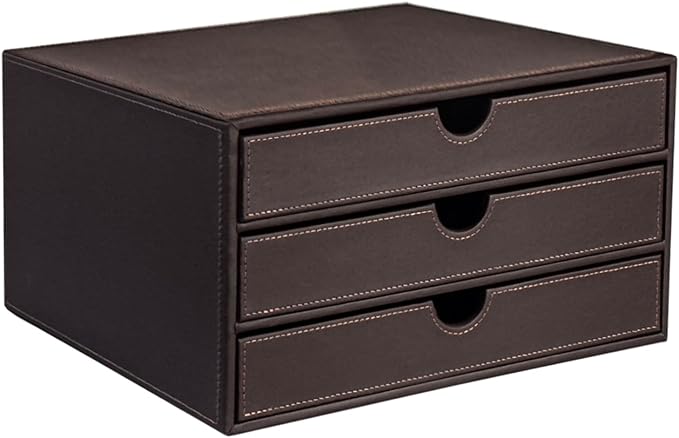 UnionBasic Leather Desktop Drawer Organizer, File Cabinet Magazine Document Holder, Office Supplies Desk Storage Organizer Box, 3 Drawer, Coffee
