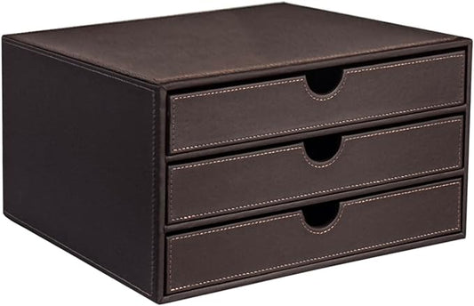 UnionBasic Leather Desktop Drawer Organizer, File Cabinet Magazine Document Holder, Office Supplies Desk Storage Organizer Box, 3 Drawer, Coffee