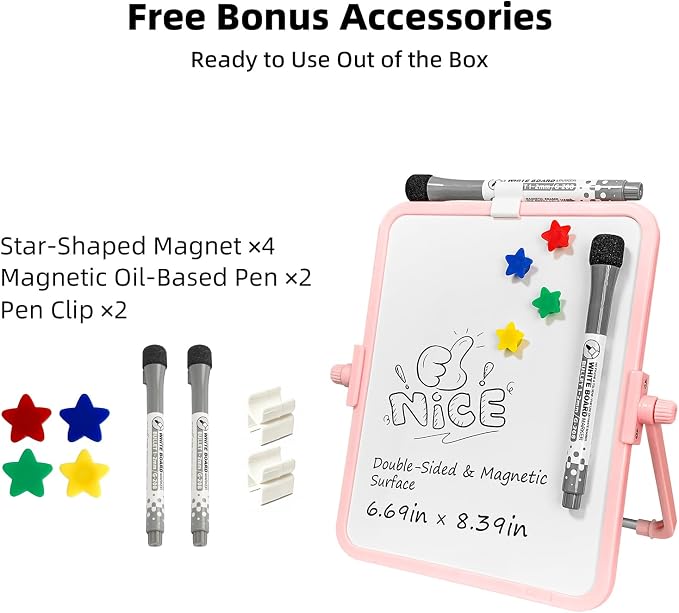 Colorful Dry Erase White Board 6.7x8.4in, Magnetic Desktop Board with Stand, 2 Markers (Eraser Head), 4 Magnets - Double-Sided Easel for Daily Planning, Memo, Office/Home/School (Orange)