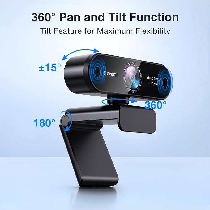 1080P Webcam with Microphone, eMeet Nova AutoFocus HD Webcam, 96°View Web Camera w/ 2 De-Noise Mics for Laptop/Desktop, Plug & Play USB Streaming Computer Camera for Conference/Calling/Teaching/Gaming