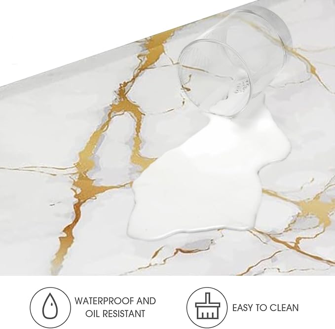 MAYHMYO Kitchen Mats Cushioned Anti Fatigue 0.47" Thick, White and Gold Marble Kitchen Rug Floor Mat, Non Slip Waterproof Modern Comfort Standing Mat for Home, Office, Sink