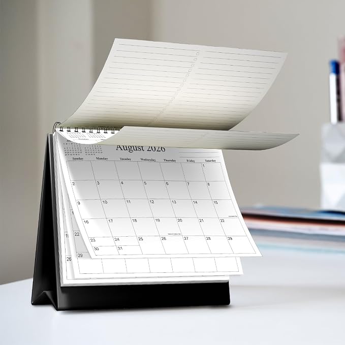 Desk Calendar 2026-2027 - Runs July 2026 until December 2027 - Beautiful Small Flip Desktop Calendar for Easy Organizing, 6" x 8", Black