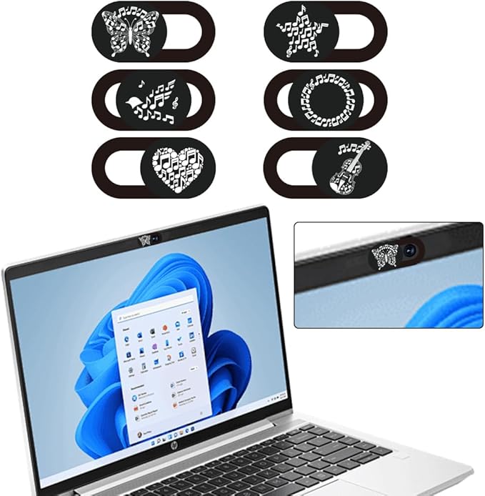 6Pcs 6 Styles Laptop Camera Cover Music Notes Privacy Guard Accessories, 0.04 Inch Ultra Thin Webcam Cover Protector Blocker for Desktop Computer Tablet Notebook Mini PC Home Office Use