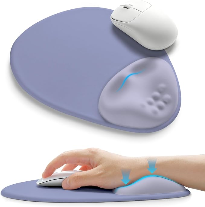 Palm-Rest and Wrist-Hugging Mouse Pad Wrist Rest, Ergonomic Wrist Support with Curve Fitting Cushioned Memory Foam for Carpal Tunnel Pain Relief, 9.9 x 8.3 Inch, Lavender Haze
