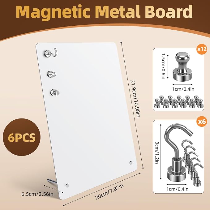 Magnetic Metal Display Bulletin Board, White, 6 Pack, 11x8 Inch | Includes 18 Magnets, For Memos Messages Photos, Vertical Orientation, For Home School Kitchen Office