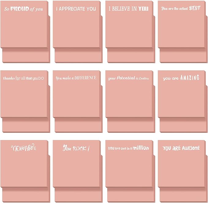 Yinder 24 Pcs Inspirational Sticky Notes Thank You Gift Motivational Sticky Note Pad Employee Appreciation Gift Bulk for Staff Coworker Teacher Nurse Office Groups 3 x 3'' (Motivational,Pink)